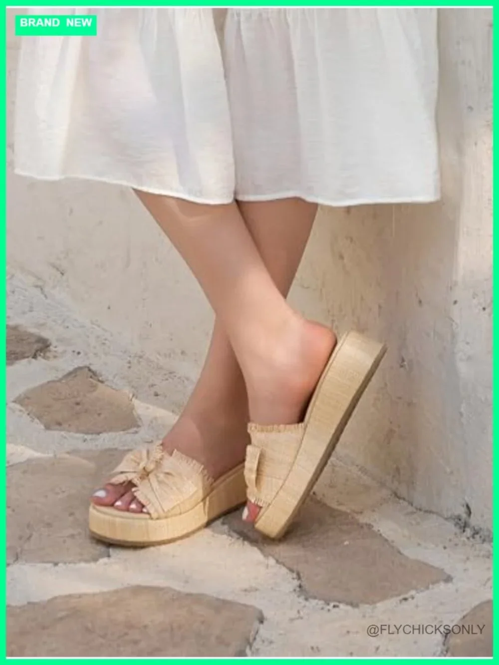 Women's Raffia Wedge Sandals Bow Open Toe Slip On Summer Beach Shoes